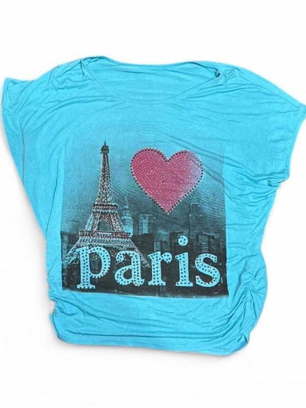 Y2K I Heart Paris Bedazzled Graphic Lightweight Baggy Shirt